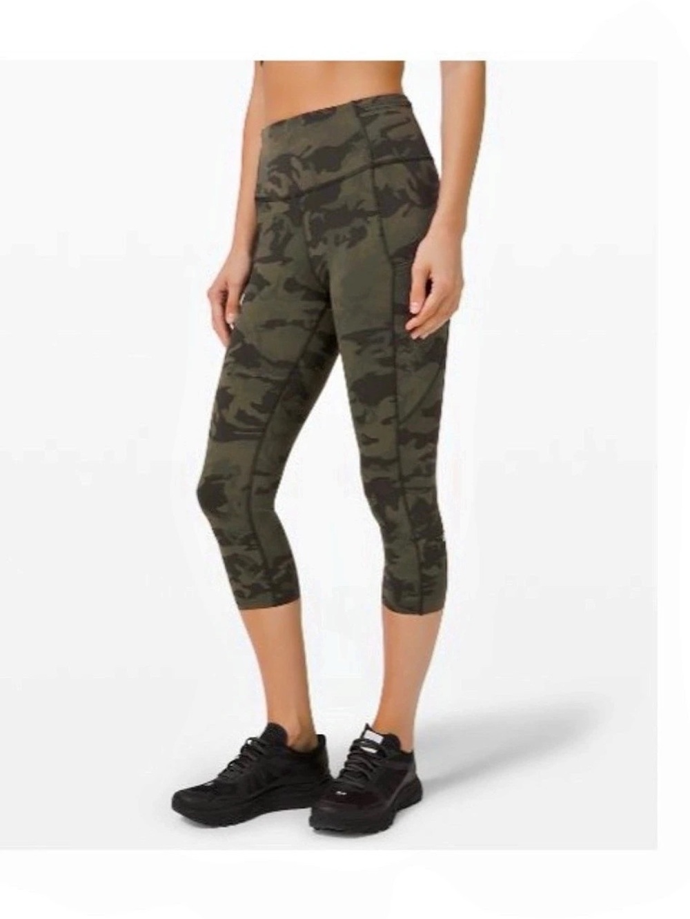 lululemon Fast and Free Crop II 19" *Non-Reflective Camo Leggings Green & Black
